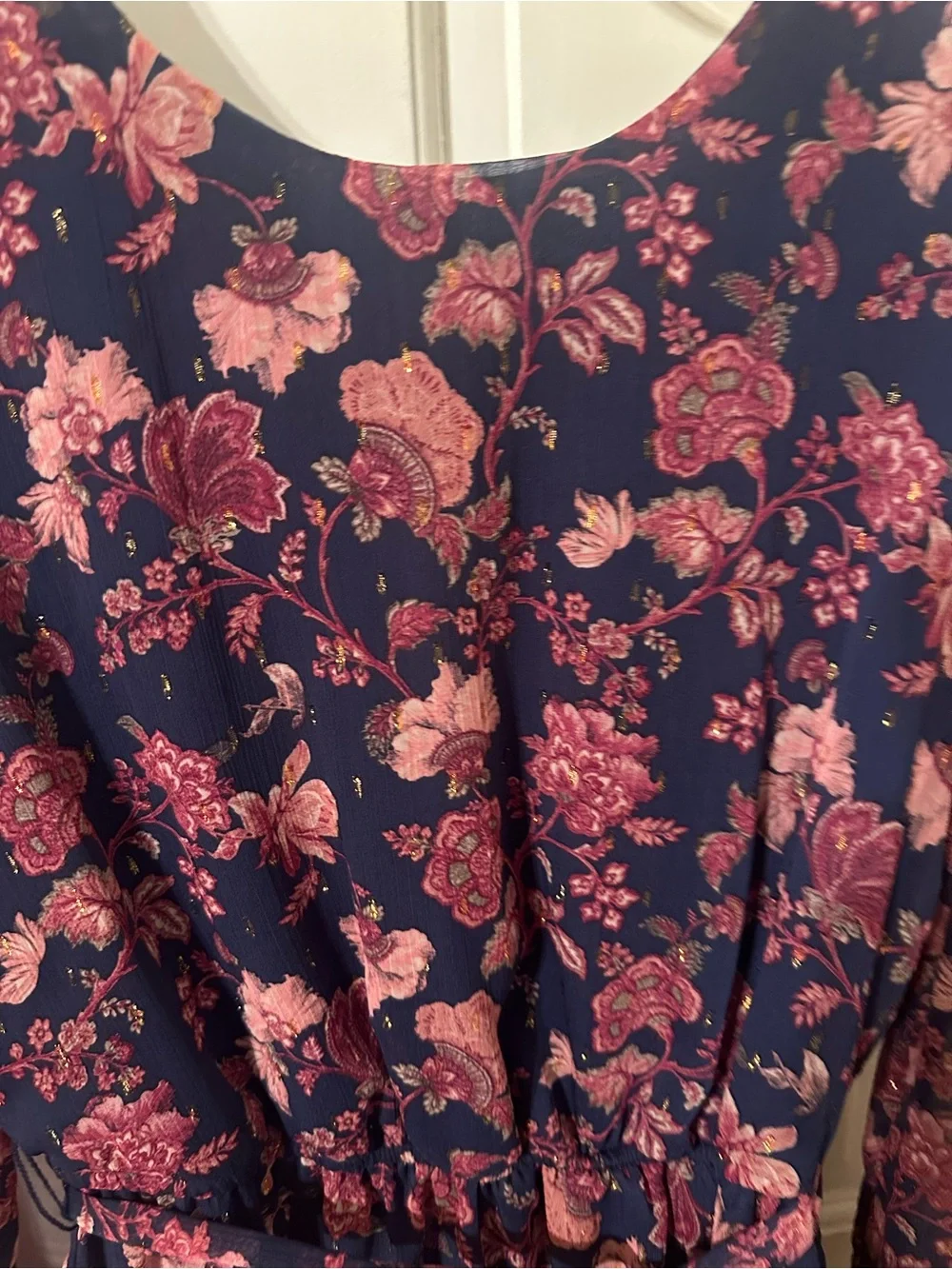 Navy Floral Long Sleeve Belted Mini Dress - Picture 3 of 4